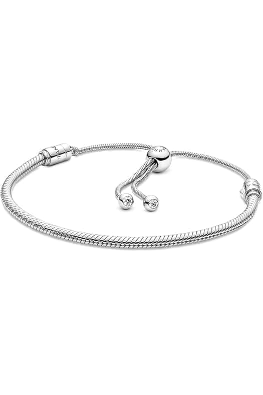 PANDORA Moments Snake Chain Slider Bracelet - Charm Bracelet for Women - Sterling Silver with Clear Cubic Zirconia - 11"