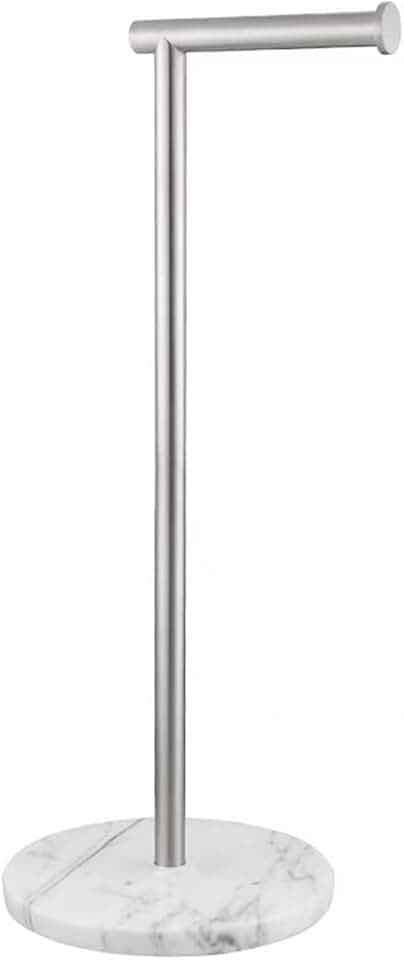 Toilet Paper Holder Free Standing with Natural Marble Base, 26" Height Floor Free Standing Toilet Paper Holder Brushed Nickel