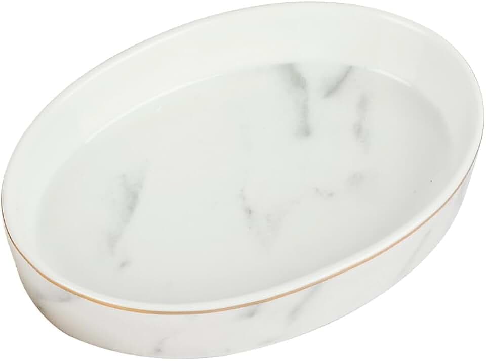 Soap Dish, Ceramic White Marble Soap Holder Soap Bar Holder, Oval Soap Dish for Shower Bathroom Kitchen Sink, Easy Clean, ANTIS'S HOME