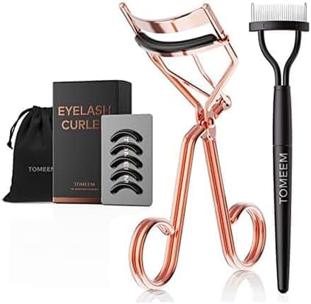 Eyelash Curler with Comb, Professional Volumizing Lash Lift Kit Lash Curler with Refill Pads for Home & Travel Uses, Rose Gold