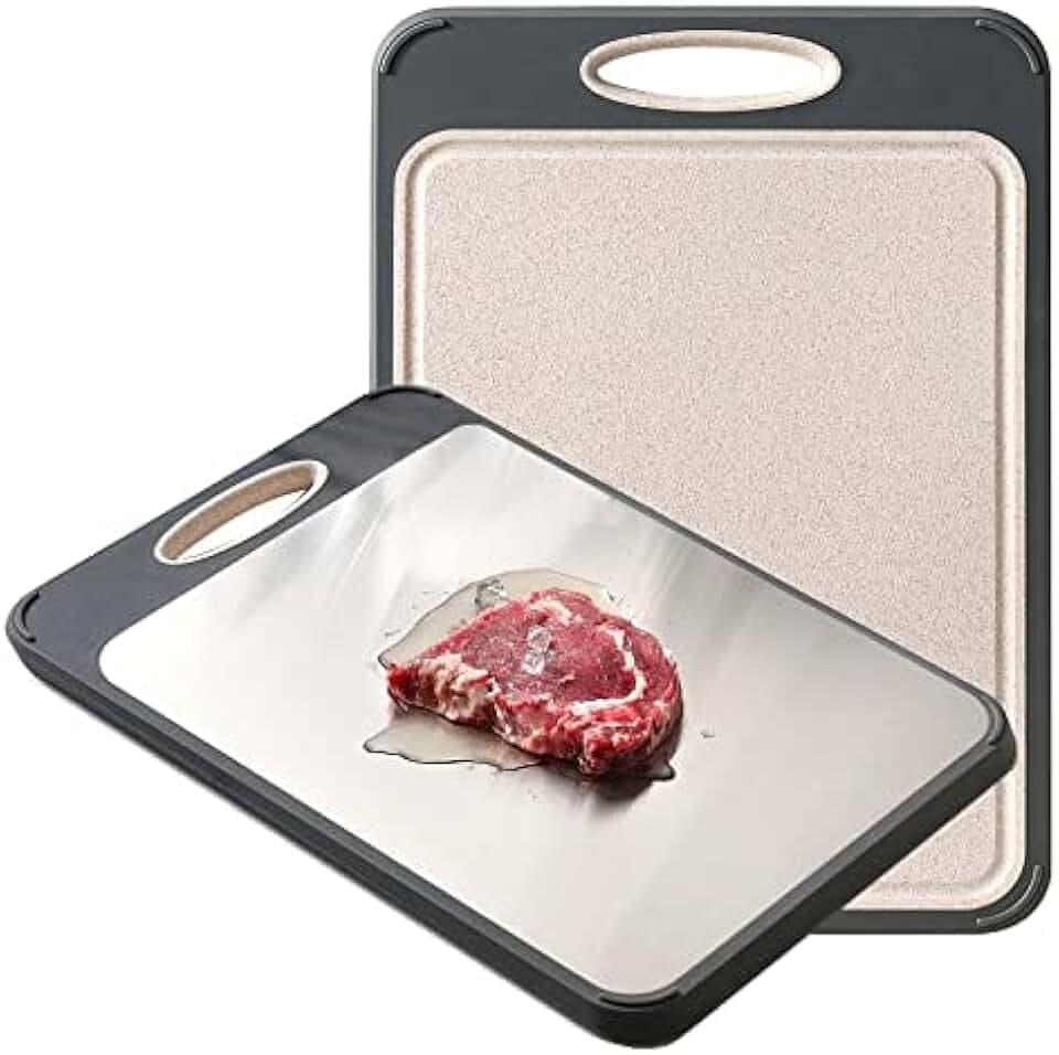 GUANCI Cutting Board for Kitchen, Stainless Steel Cutting Board Double Sided for Chopping Meat/Vegetables, Stainless Steel/Wheat Straw PP, Kitchen Gifts Easy to Clean Large 16”×11”