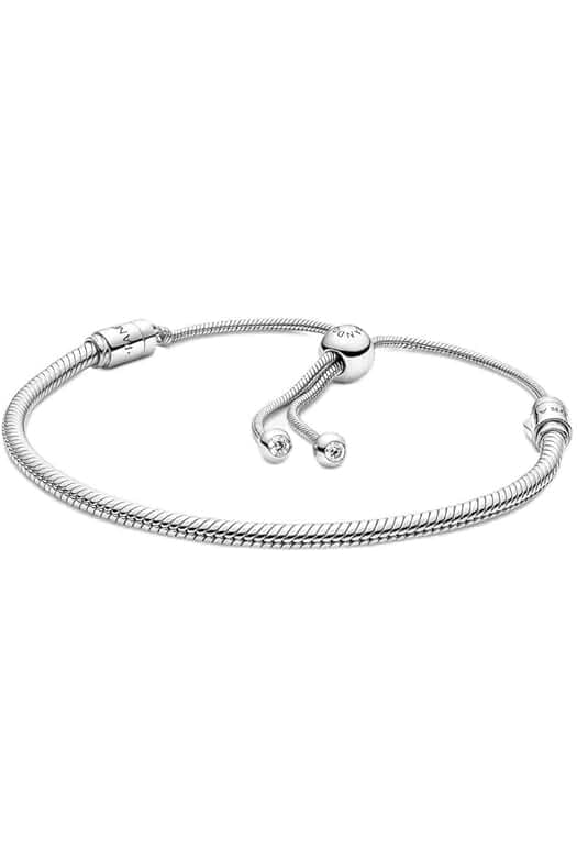 Pandora Moments Snake Chain Slider Bracelet - Charm Bracelet for Women - Gift for Her - Sterling Silver with Clear Cubic Zirconia - With Gift Box - 11"