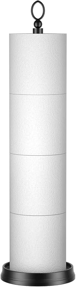 Heavy Weighted Toilet Paper Holder (with Reserve Function) Free Standing, Spare Toilet Paper Roll Storage Stand for Bathroom Total Height 22.5" ，Matte Black