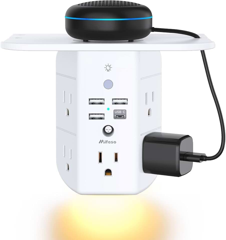 Wall Outlet Extender with Shelf and Night Light