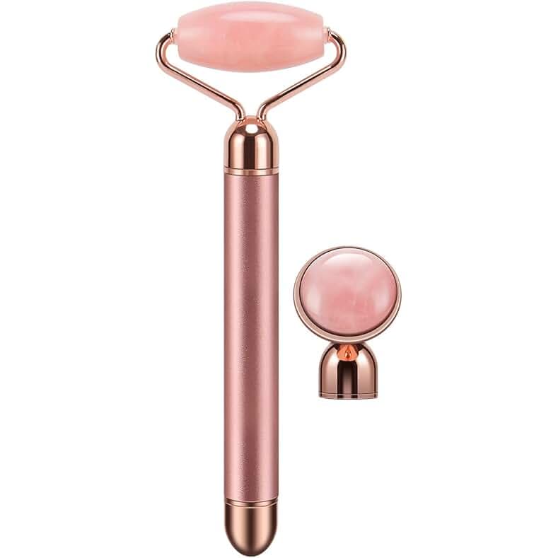 2-IN-1 Electric Jade Roller Massager Facial Roller & Face Massager, Rose Quartz