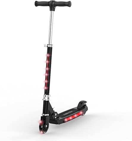 Hover-1 Lunar Kids Folding Kick Scooter with Color-Changing LED Light Up Wheels, Foot Brake, Adjustable Height Handle, and Light Weight Design
