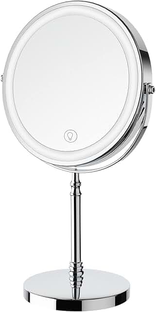 Lighted Makeup Mirror, 3000 mAh Rechargeable Double Sided Magnifying Mirror with 3 Colors, 1x/10x 360° Rotation Vanity Mirror, Brightness Adjustable Magnification Cosmetic Light up Mirror, Women Gift