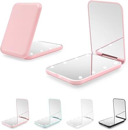Compact Mirror, 1X/3X Magnification LED Pocket Mirror with Nternal BIattery, Mini Mirror for Purse, Pocket,Travel and Present (Pink)
