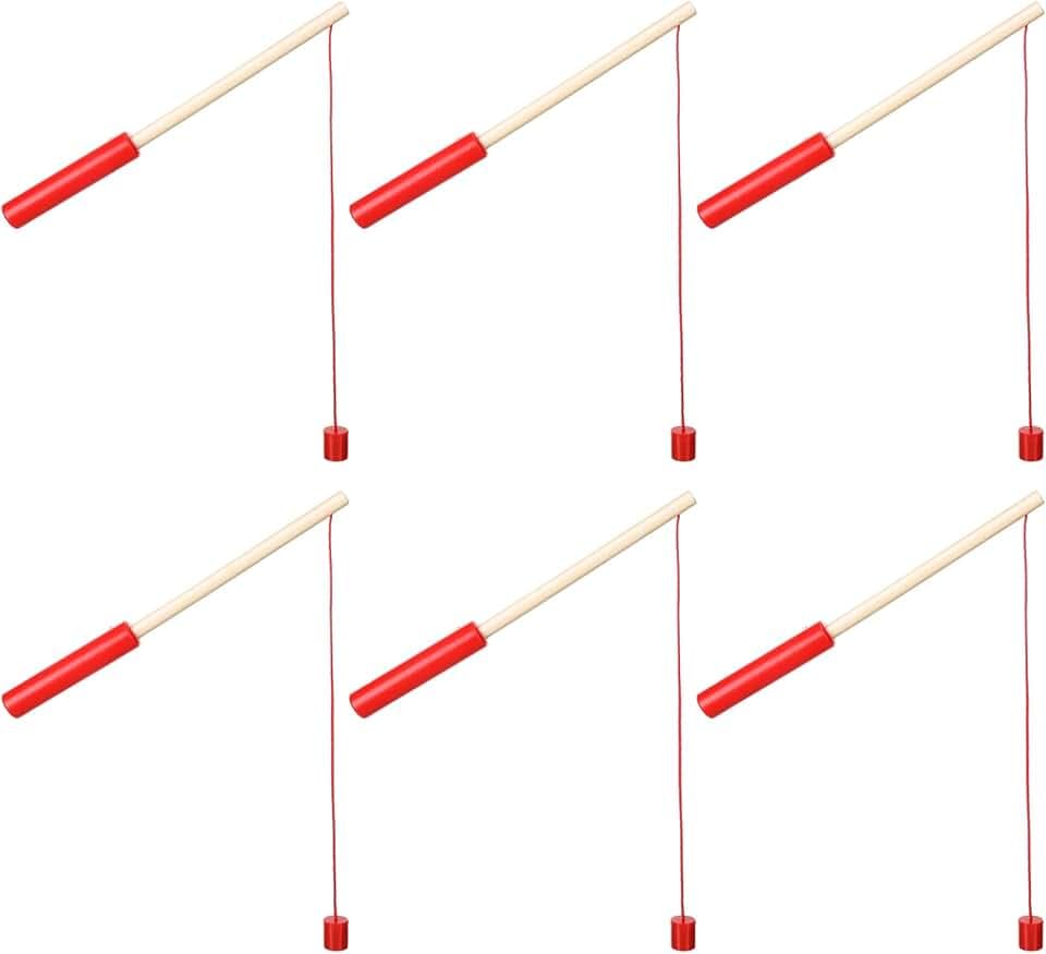 Sumind 6 Pcs Magnetic Fishing Pole Wooden Magnetic Fishing Rods with Magnet Hooks Christmas Game Toy Gifts for Birthday Party(Red,Column)