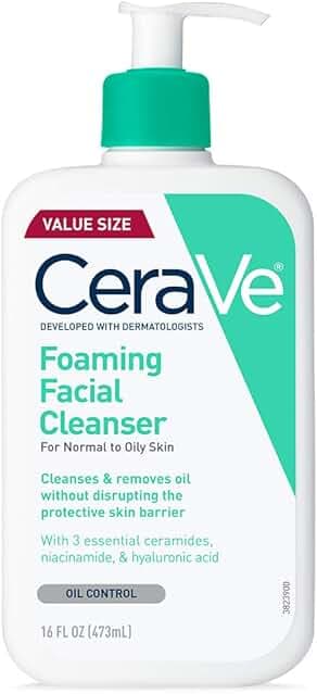 CeraVe Foaming Facial Cleanser, Daily Face Wash for Oily Skin, Hyaluronic Acid + Ceramides + Niacinamide, Fragrance Free & Paraben Free, Non-Drying Oil Control Face Wash, 16 Fluid Ounces