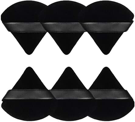 Pimoys 6 Pcs Powder Puff Face Soft Triangle Makeup Puff Velour Makeup Sponge Beauty Blender for Loose Powder (Black)