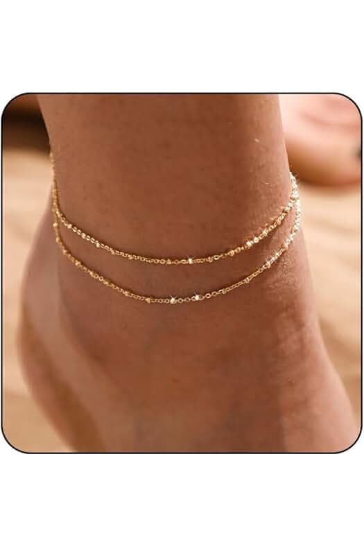 MIDEEO Gold/Silver Ankle Bracelets for Women,14K Gold Anklets for Women Waterproof Cuban Link Heart Beads Herringbone Rhinestone Anklets Set Layered Anklet Bracelets for Women Gold Jewelry Gift