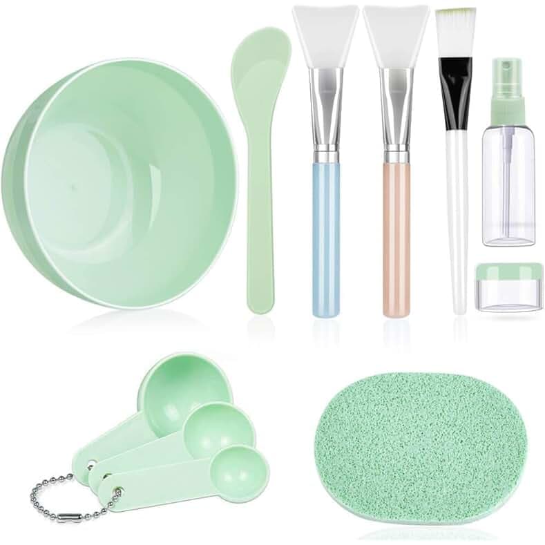 Face Mask Mixing Bowl Set, Anezus 11 Pcs DIY Facemask Mixing Tool Kit with Facial Mask Bowl Stick Spatula Silicone Brush Spray Bottle Puff Soaking Bottle Gauges