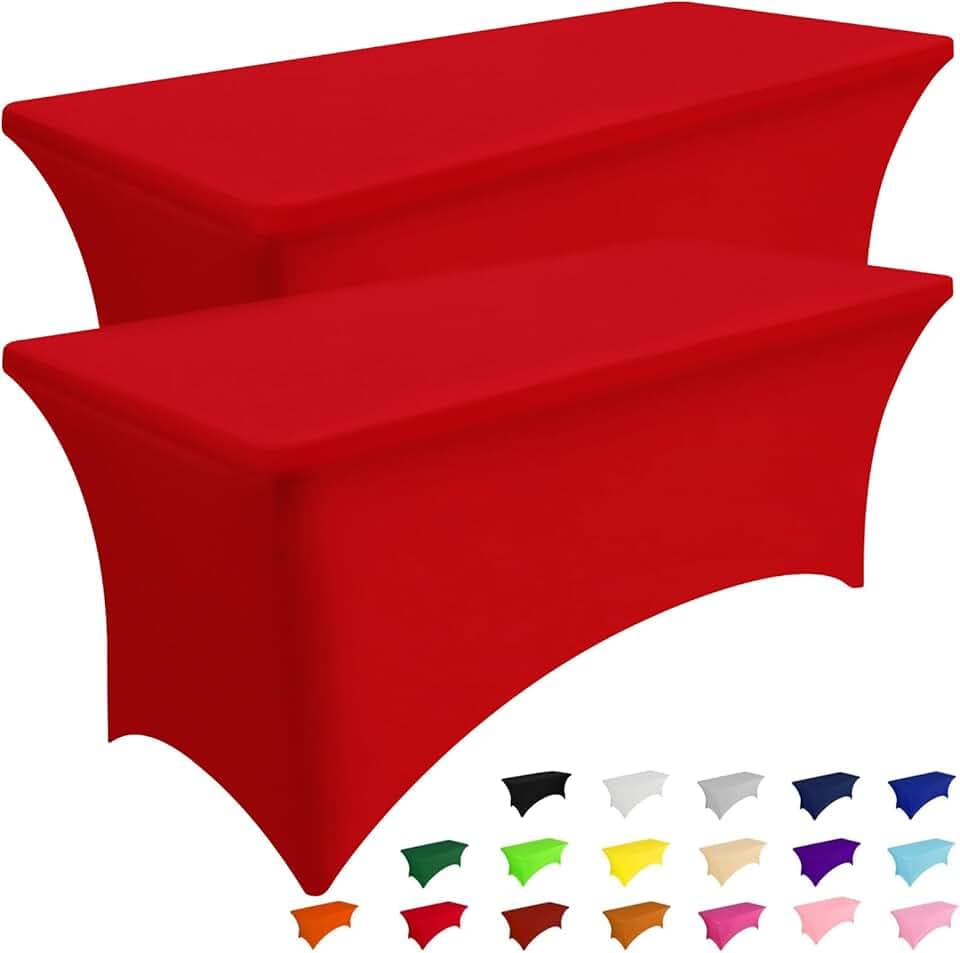 Smiry 2 Pack Spandex Table Cloth 6FT, Elastic Fitted Stretch Tablecloths, Washable and Wrinkle Free Rectangular Patio Table Cover for Outdoor, Wedding, Banquet & Parties (Red, 72Lx30Wx30H Inch)