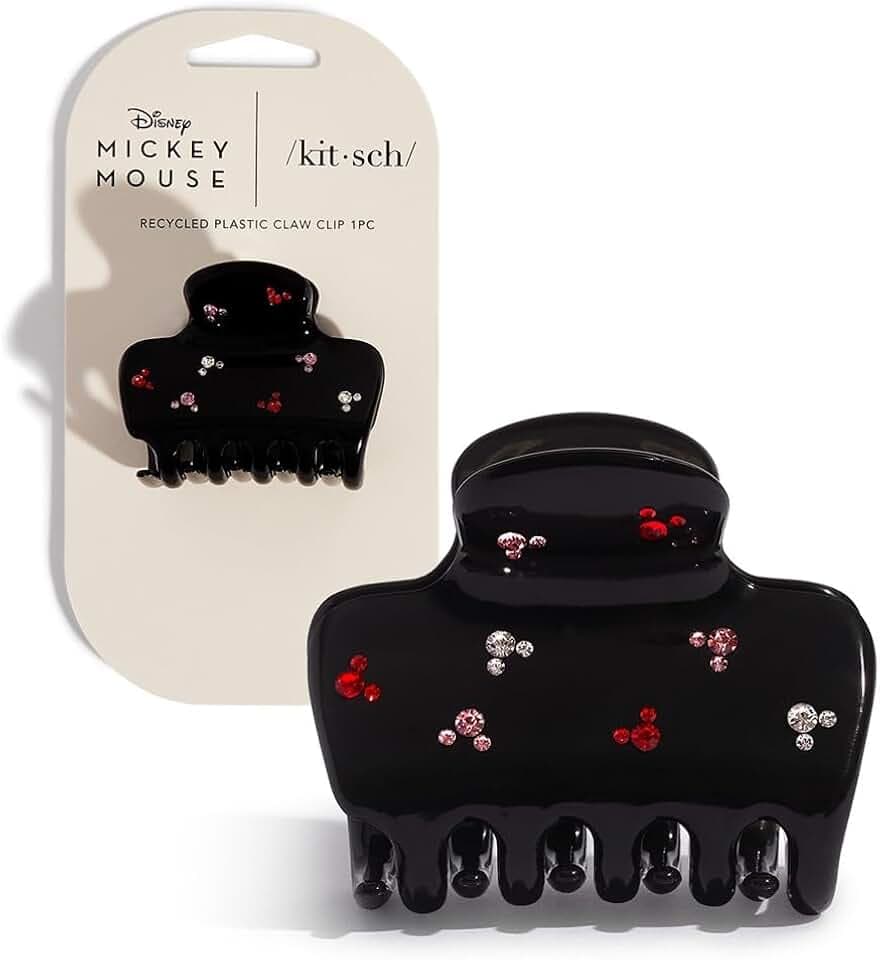 Kitsch Mickey/Minnie Recycled Plastic Rhinestone Puffy Claw Clips, Hair Clips for Women Girls, Hair Claw Clips for Thick Hair, Claw Hair Clips for Thin Hair, 1 Piece (Black)