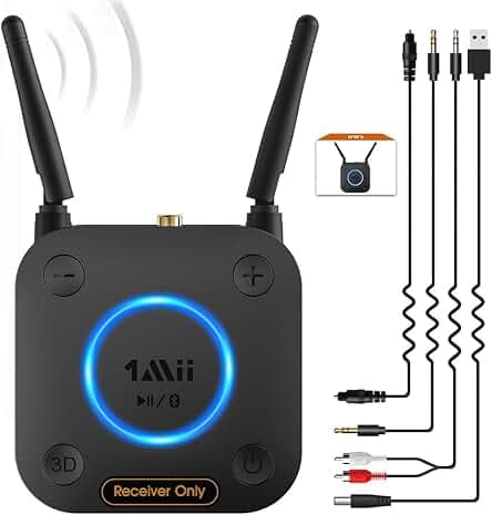 [Upgraded] 1Mii B06Pro Long Range Bluetooth Receiver, HiFi Wireless Audio Adapter, Bluetooth 5.1 Receiver with 3D Surround aptX HD Low Latency Optical RCA AUX 3.5mm Coaxial for Home Stereo System