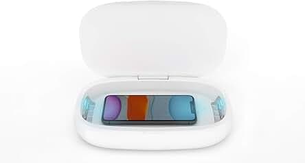 Cell Phone Sanitizer Universal Cell Phone Charger Box | 360-Degree UV-C Light Sanitizer | Disinfects and Charges All Phones with a 9.7W Fast Wireless Charger | Aromatherapy