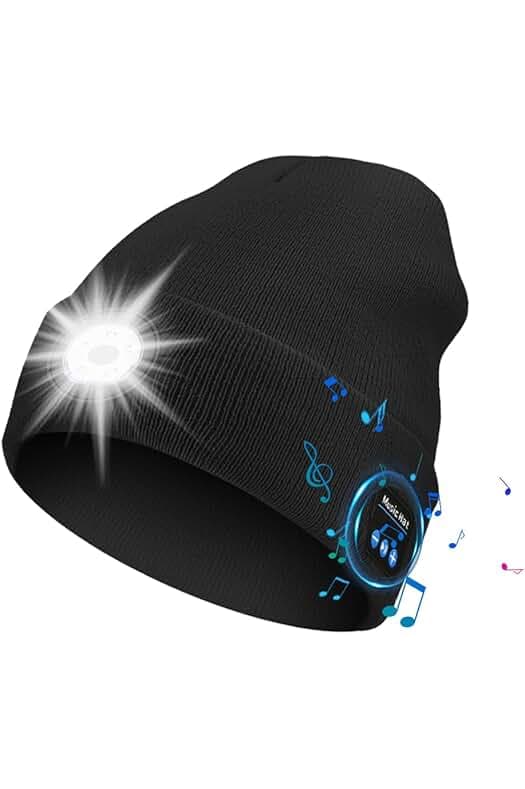 Bluetooth Beanie for Men,Bluetooth Hat with Light,Beanie with Headphones,Music Hat and Built-in Speaker Mic, Beanie with Bluetooth Headphones Birthday Gifts for Men Dad Mom Women Spring Winter