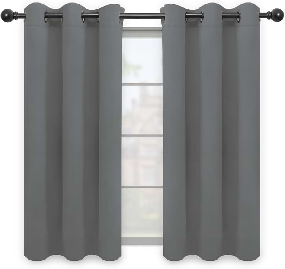 Easy-Going Blackout Curtains for Bedroom, Solid Thermal Insulated Grommet and Noise Reduction Window Drapes, Room Darkening Curtains for Living Room, 2 Panels(42x63 in, Gray)