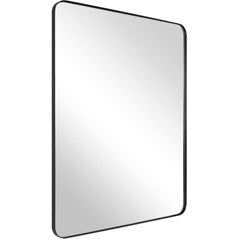 ANDY STAR Wall Mirror for Bathroom, 24x36 Inch Black Bathroom Mirror, Stainless Steel Metal Frame with Rounded Corner, Rectangle Glass Panel Wall Mounted Mirror Decorative for Bathroom