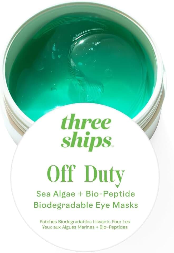 Three Ships OffDuty Sea Algae + Bio-Peptide Smoothing Eye Masks- Firming Under Eye Patches to Reduce Look of Fine Lines, Biodegradeable (30 sets)