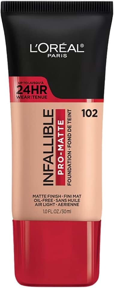 L'Oreal Paris K1828700 Infallible Pro-Matte Liquid Longwear Foundation Makeup, 102 Shell Beige, 1 Fl; Oz.