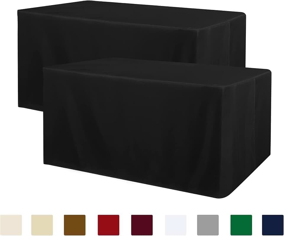 Obstal Black Tablecloth Fitted for 6ft Rectangle Table - Water Resistant Polyester Table Cover for Indoor/Outdoor Use, 72x30 inches