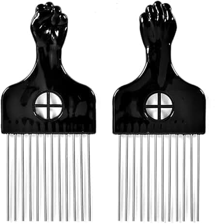 2 Pack Hair Picks for Afro, Curly Hair Styling - Metal Hairdressing Tools for Women and Men (Black)