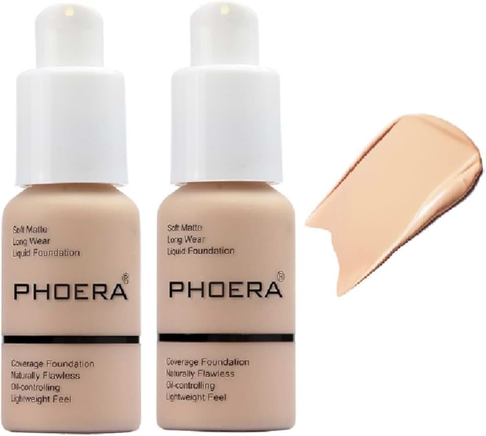 2 Pack PHOERA Foundation,Matte Oil Control Concealer Cream,PHOERA Long Lasting Waterproof Matte Liquid Foundation for Women Girls (102 Nude)