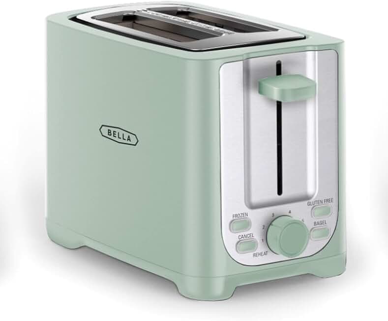 BELLA 2 Slice Toaster with Auto Shut Off - Extra Wide Slots & Removable Crumb Tray and Cancel, Defrost & Reheat Function - Toast Bread, Bagel & Waffle, Sage