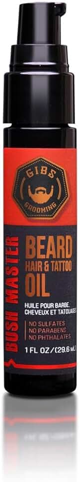 GIBS Beard, Hair & Tattoo Oil - Softens & Strengthens Beard Growth, Moisturizes Skin (4 Scents, 2 Sizes)