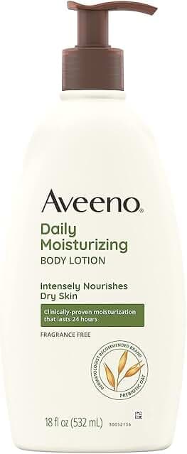 Aveeno Daily Moisturizing Body Lotion for Dry Skin with Prebiotic Oat, Fragrance & Paraben Free, Non-Greasy, Non-Comedogenic, for Sensitive Skin & 72-Hour Moisturizer 18 Fl Oz