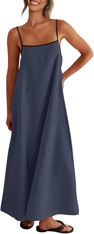 Shy Velvet Women's 2025 Summer Linen Maxi Dress Contrast Spaghetti Strap Dress Backless Sleeveless Casual Party Beach Dresses