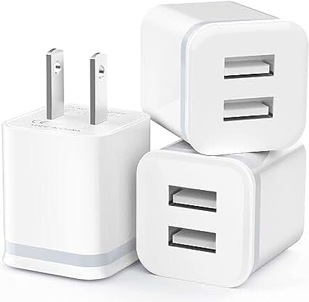USB Wall Charger, LUOATIP 3-Pack 2.1A 5V Dual Port Cube Power Adapter Plug Block Charging Box Brick for iPhone 13 12 11 Pro Max SE XS XR X 8 7 6 6S Plus, Galaxy, LG, Moto, Android Phones