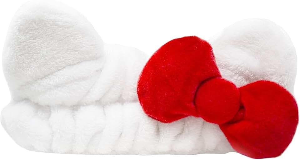The Crème Shop Hello Kitty x Plush Spa Headband with Hello Kitty's Signature Bow, Face Wash Hair Band For Women