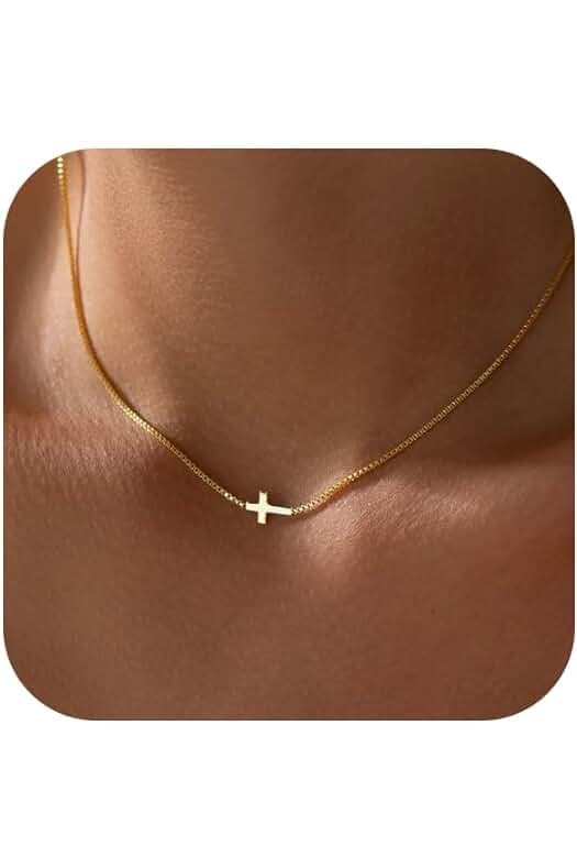 Cross Necklace for Women 14K Real Gold Silver Plated Dainty Small Cross Pendant Choker Simple Trendy Cute Cross Charm Chain Necklace Easter Basket Stuffers Baptism Religious Faith Jewelry Gift