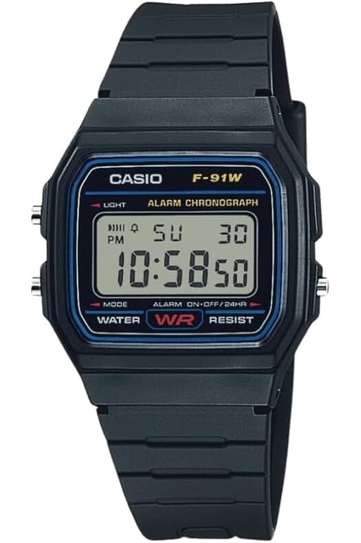 Casio F91W Series | Digital Watch | Water Resistant | LED Light | 1/100 SEC Stopwatch | Regular Time Keeping (HR, Min, SEC, PM, Date, Day) | Daily Alarm | Lightweight | 7 Year Battery