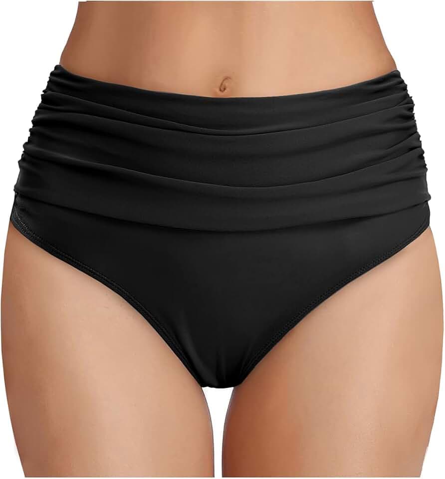 Tempt Me Women's High Waisted Bikini Bottom Tummy Control Ruched Bathing Suit Swim Bottom