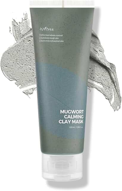 IsNtree Mugwort Calming Clay Mask 100ml, 3.38 fl.oz | Korean Skincare | Deep Pore Cleansing & Sebum Control | Soothing Wash-Off Mask for Sensitive Skin | Exfoliates & Refines Texture