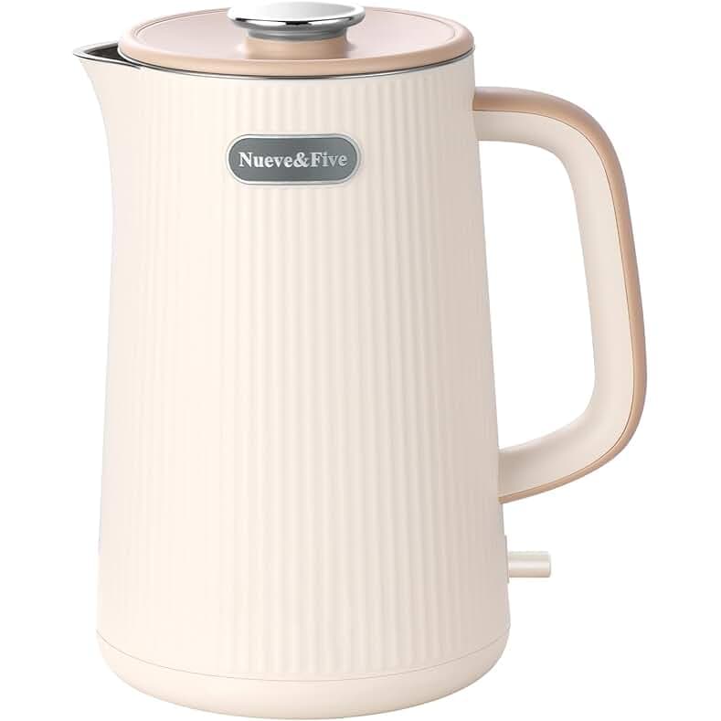 1.7L Large Electric Kettle,Double Wall Big Electric Tea Kettle,Auto Shut Off,1200W Hot Water Kettle Electric of 304 Stainless Steel-Cream White