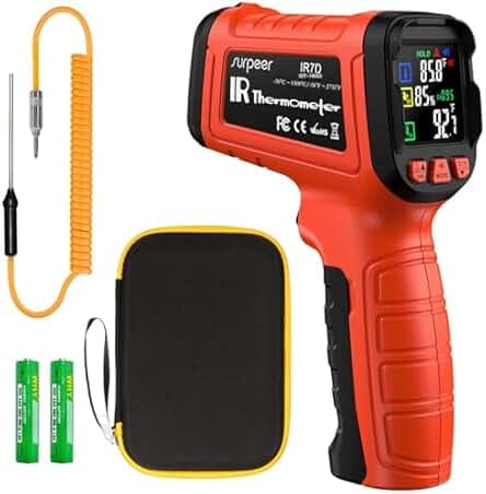 -58°F to 2732°F Infrared Thermometer Temperature Gun with Thermocouple Probe, 50:1 Laser Temperature Gun for Humidity Measurement, BBQ, AC, High Temp Gun for Engine, Kiln, Forging, Industrial Use