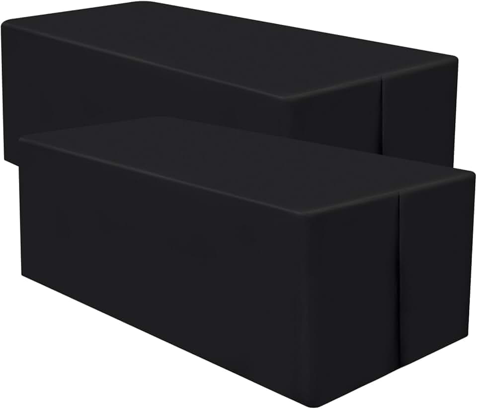 homing 2 Packs Rectangle Fitted Tablecloth, Washable Fabric Table Cloth for 6 Foot Tables, Water Resistant Table Cover for Party, Trade Show, Outdoor and Indoor (Black, 30" x 72")