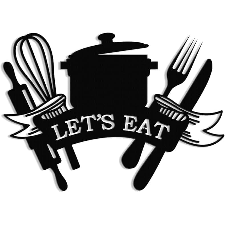 XORT Kitchen Metal Sign, Metal Kitchen Wall Art, Let's Eat Sign for Home Kitchen Dining Living Room Hanging Plaque Decoration. (Black - 14 x 10 inch)