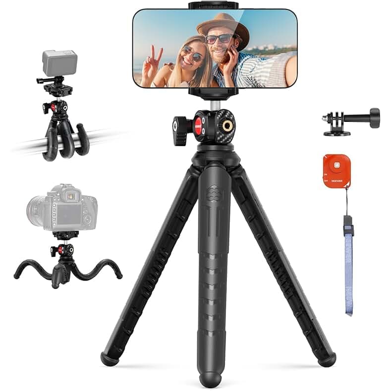 NEEWER Tripod for iPhone with Remote, Mini Flexible Phone Tripod Stand Vlog Selfie Stick with Phone Holder & Action Camera Adapter Compatible with iPhone GoPro Insta360 Samsung Digital Camera, TP35