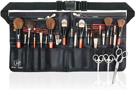 Beautybaby Artist Professional Makeup Brush Waist Bag Cosmetic Portable Multi Pockets Bag with Belt Strap Black