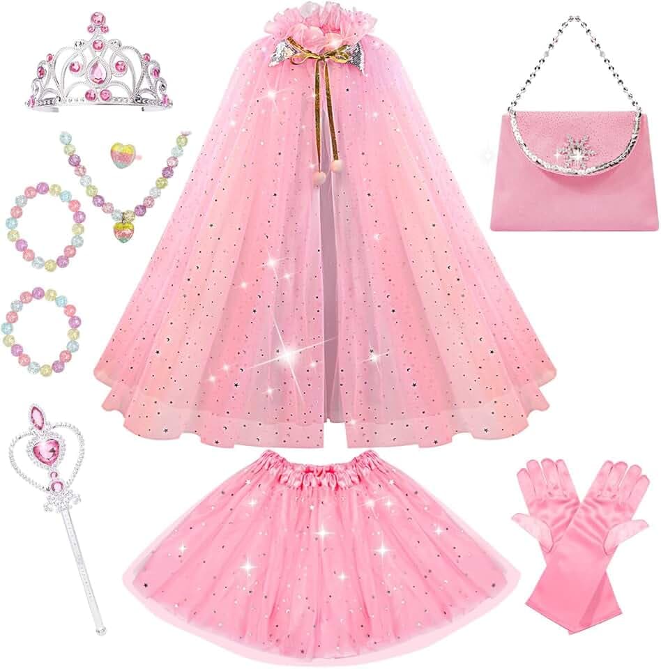 Meland Princess Dress up Clothes for Little Girl, 11Pcs Princess Cape with Crown, Princess Dresses for Girl 3-8 Birthday Gift