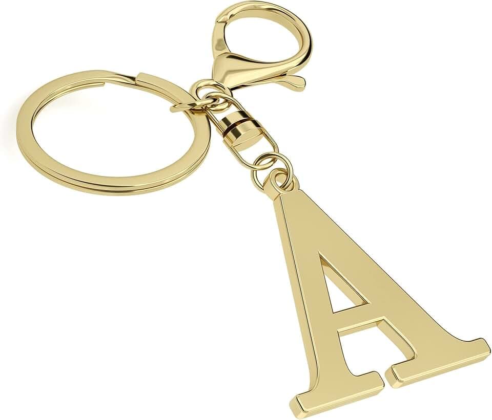 Stainless Steel Gold Letter A-Z Keychain for Women Men, Initial Letter Pendant with Key Ring, Charms for Key Backpack Bag