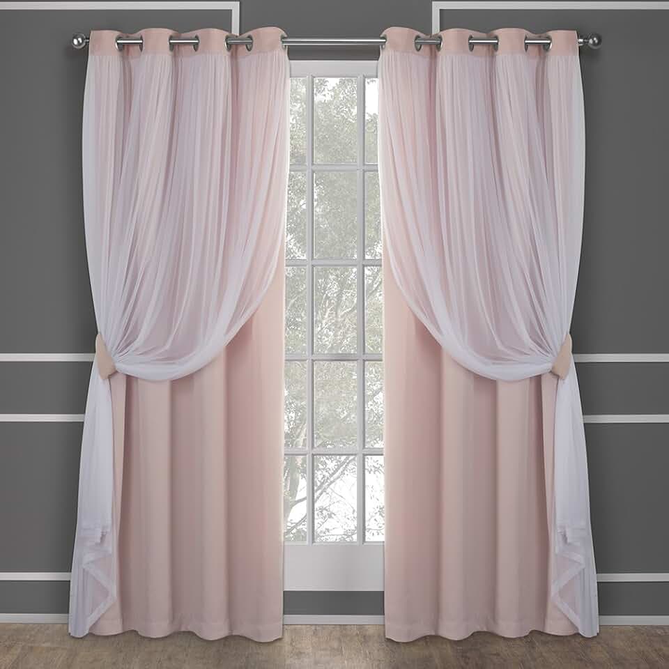 Talia Double Layer Indoor Curtains, Sheer and Room Darkening Blackout, Grommet Top, Energy Efficient, 2-Pack Set, 52"W x 84"L (Pack of 2), Rose Blush 2 Count