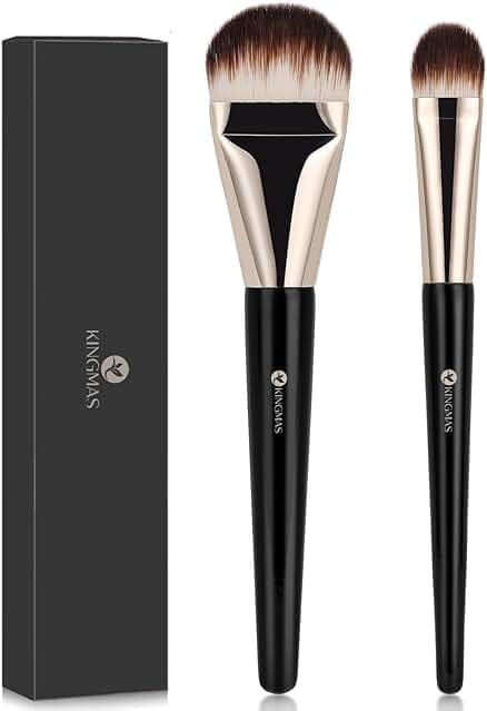 KINGMAS 2Pcs Flat Foundation Brush, Korean Makeup Brush, Tongue-Shape Concealer Contour Brush for Liquid Cream Blending