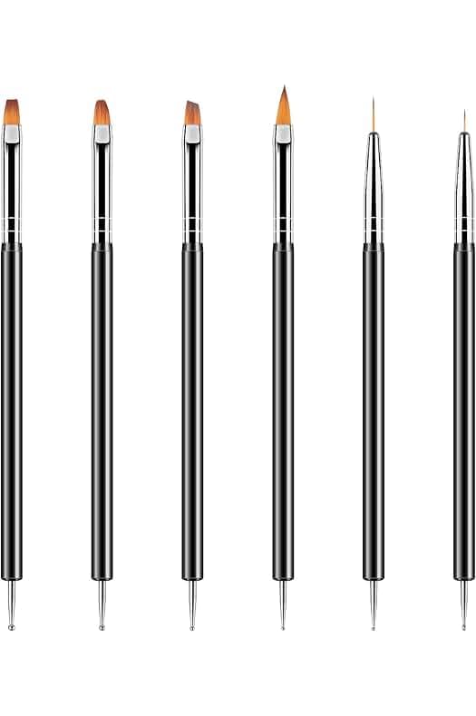 Artdone Nail Dotting Tools 6PCS Double-ended Nail Art Brushes Kit Nail Art Gel Polish Liner Brushes Design Pen For Nail Drawing And Nail Paint Brushes Small Detail Brushes
